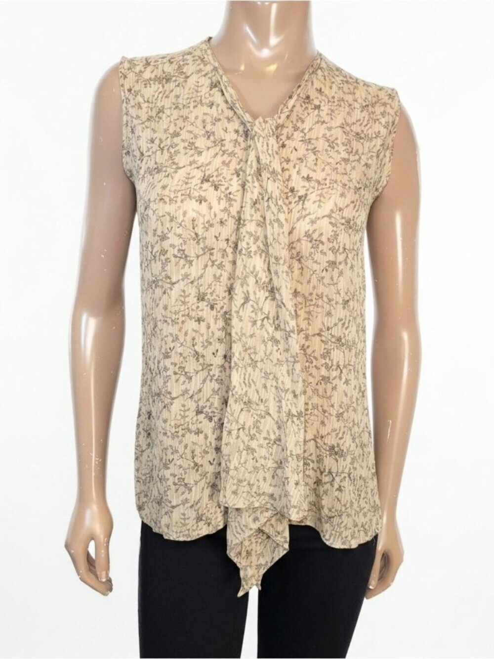 Emanuel Ungaro Silk Blouse Draped Tie Neck Top Floral Petite Size 12 Vintage